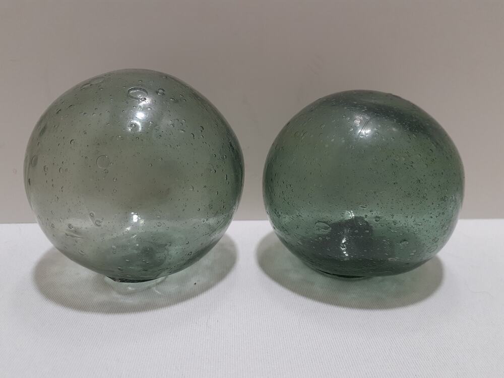 Japanese Blown Glass Fishing Net Floats Green Buoy Balls